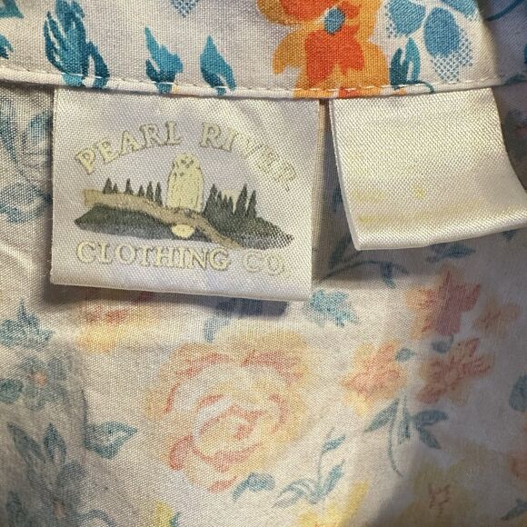 Vintage Pearl River Clothing Co  Womens L Floral Blouse Top Orange C13 - Picture 3 of 9